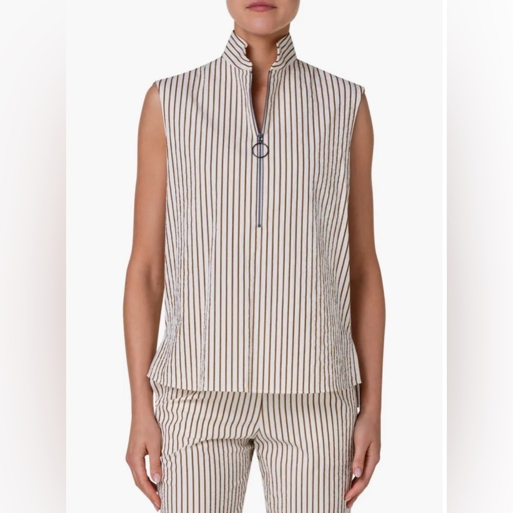 Akris punto Boxy Stripe Sleeveless Half Zip Top and pants